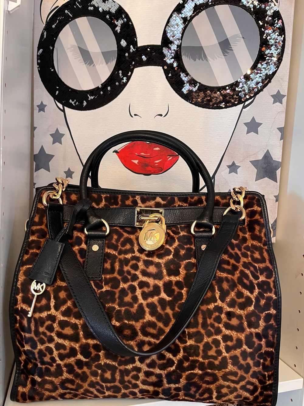Michael Kors Leopard Print Satchel in Brown and Black with Gold Hardware Nice